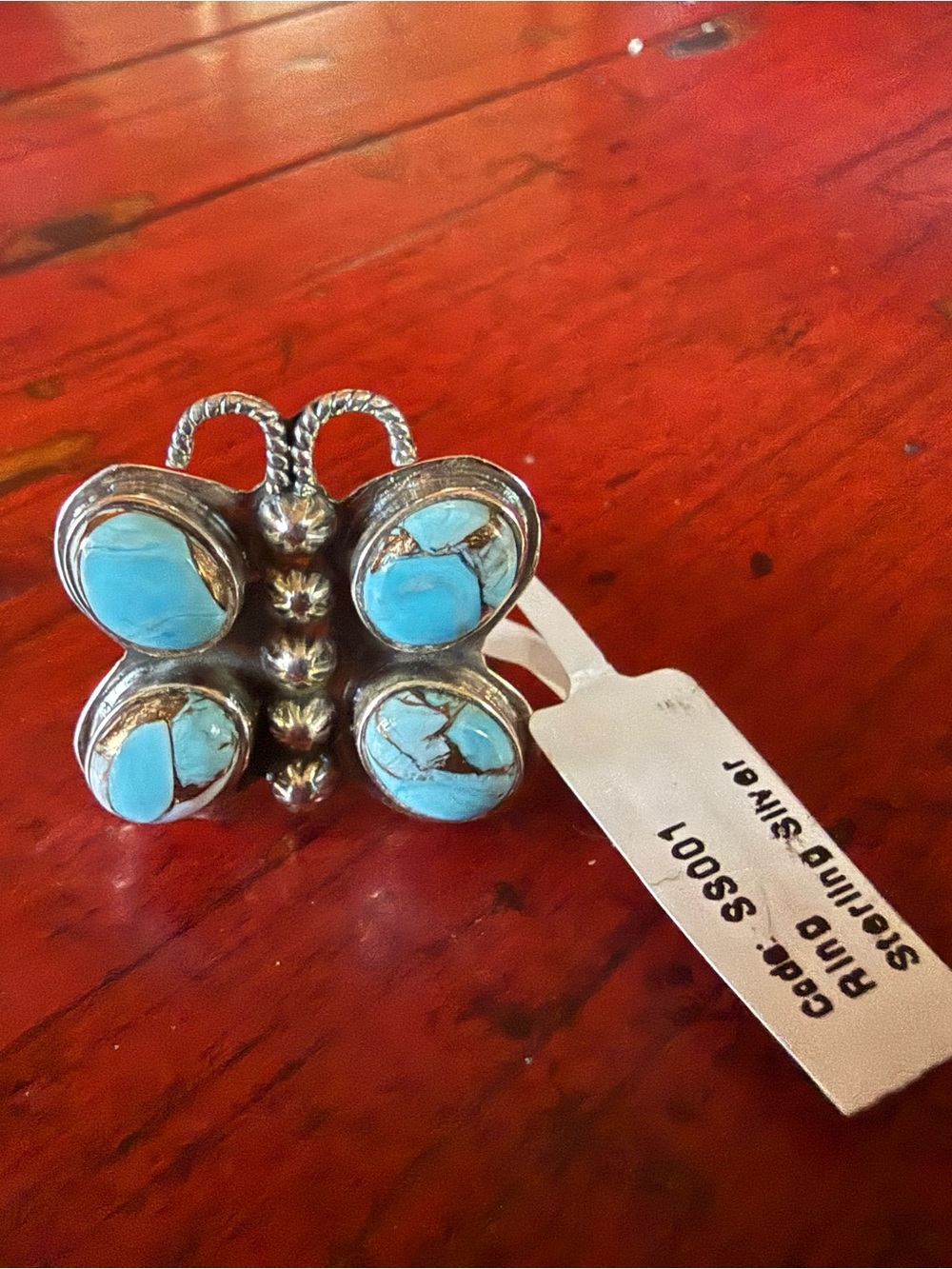 Blue Cotton Candy Butterfly Ring Sterling Silver Size 9 Statement Jewelry